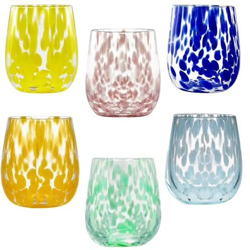 NAMAI - Set di 6 Bicchieri Acqua Vetro, Design Raffinato, 365 ML, Adatti In Lavastoviglie e Microonde, Bicchieri Colorati Vetro, Idea Regalo