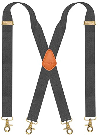 SupSuspen Grey Suspenders for Men Clips to Belt Loop with Swivel Snap Hooks Gift