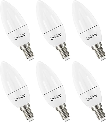 Linkind Dimmbar E14 B35 Kerzenlampe 5W, ersetzt 40 Watt, 5000K Tageslichtweiß 470lm Kerzenform E14 LED Birne, AC 220-240V, 6 Stück
