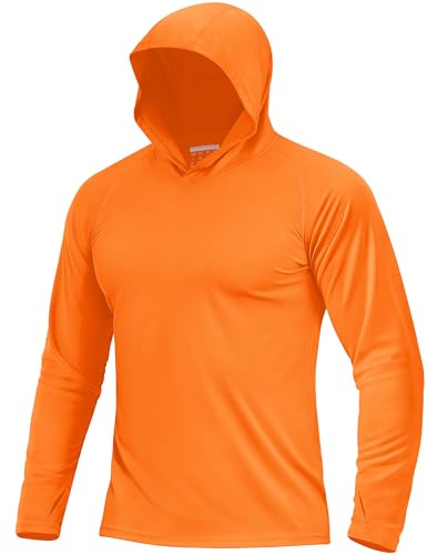 Boladeci Sun Hoodie Mens Fishing Hoodies SPF Shirts Swim Shirt UV Protection Clothing Long Sleeve Summer Rash Guard UV Shirts Orange L