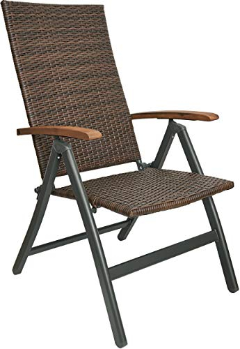 BRUBAKER Polyrattan Gartenstuhl Modena - Hochlehner aus Metall und Poly Rattan klappbar - 7-Fach verstellbare Rückenlehne - wetterfester Faltstuhl/Klappstuhl - Braun Grau