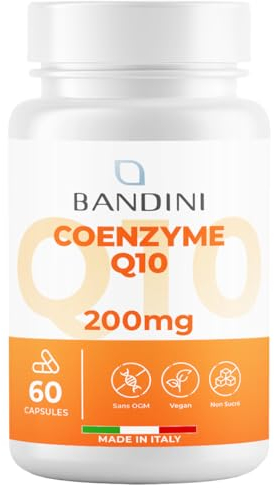 Bandini® Coenzym Q10 | 1 Kapsel je Tag hochdosiert mit 200mg Coenzyme Q10 | Hochwertiges (vegan) Ubiquinol aus Fermentation | Ohne unerwünschte Zusätze, GVO-frei | 60 Kapseln, 2 Monate Vorrat