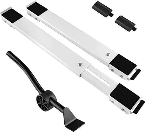 SMONTER Set di 2 supporti per lavatrici con sollevatori per mobili e ruote (portata 300 kg), rullo per mobili con freni, ruote per il trasporto per lavatrice, frigorifero, asciugatrice, ecc, bianco