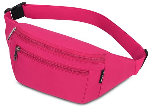 Bumbags Waist Fanny Packs for Men Women Fashion Bum Bag with Adjustable Belt for Sport Running Hiking Jogging Travel Cycling Walking Dog Boys Ladies (Rosered)