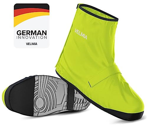VELMIA Regenschutz Schuhe Fahrrad mit reflektierendem Material & verstärkter Spitze I Schuhüberzieher wasserdicht schwarz Regen Überschuhe Fahrrad