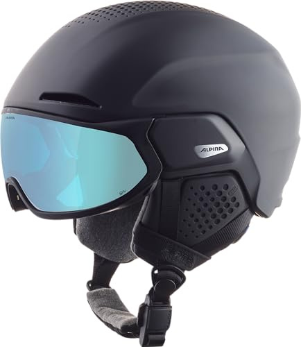 ALPINA ORO QV MIPS – Individually adjustable ski helmet, with removable liner, particularly shock-absorbing, ideal for adults - black matt (ice-blue) - 55-59 cm