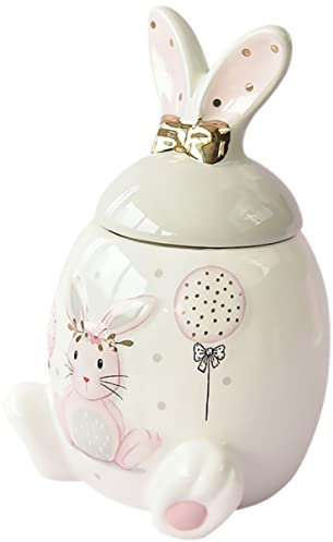 BUGUUYO Ceramic Bunny Cookie Jar 420ml Small Food Storage Container Airtight Lid Cute Rabbit Shape Tea Canister for Loose Leaf Tea and Sugar Storage