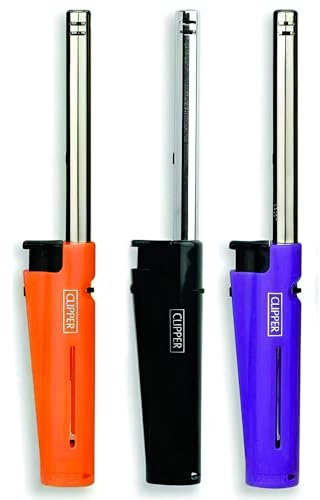 ANGIX 3 x Clipper Tube Lighters Long Refillable Gas Lighters for Kitchen, BBQ, Camping & More, Safety Lock, Adjustable Flame - Perfect for Grills, Stoves, Candles (Random Color Sent)