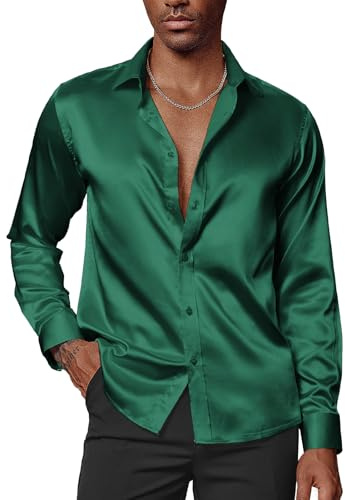 PaulJones Chemise d'affaires homme, à manches longues, infroissable, en satin, pour fête, mariage, avec nœud papillon assorti, XL