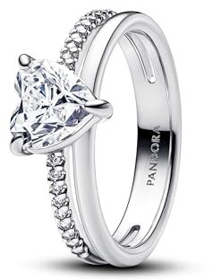 PANDORA Timeless Doppelband Herz Ring aus Sterling Silber mit Zirkonia, Größe: 54, 193100C01-54