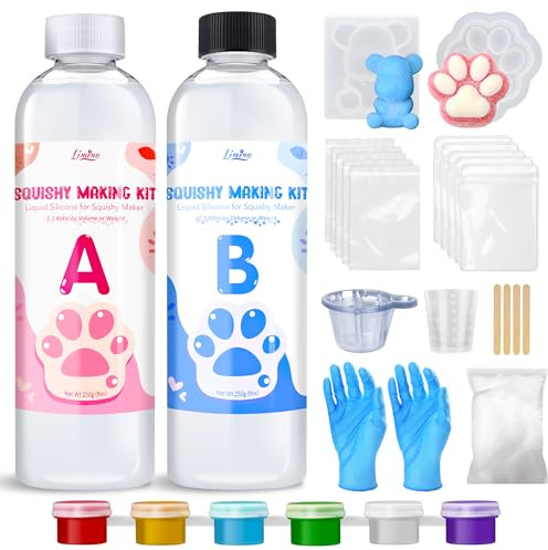 Kit de Silicona Líquida para Squishies - Goma de Silicona Súper Suave para Crear Squishies Perfectos, Kit de fabricación Squishy Gel, Squishy Pata de Gato, Regalos Anti-Estrés Taba (500g, A : B 1:1)