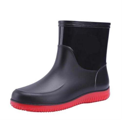 L6NqIAG Botas de Lluvia for Hombre, Ligeras, for Senderismo, Impermeables, for Exteriores, de Goma, for el Trabajo y el Agua Botas Cortas de Hombre(Black Red,43)