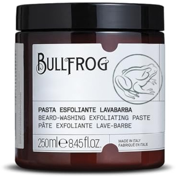 Bullfrog - Neues Peeling-Rasiercreme: Peeling-Reiniger mit Zuckerkörnern, Anti-Geruch, Duft nach Lavendel und Vetiver, schonende und natürliche Wirkung, Made in Italy, 250 ml