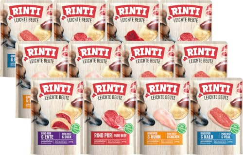 Rinti Leichte Beute Mixpaket 12 x 400g | Garantierter 4 Sorten-Mix | Getreidefreies Hundefutter | Wenig Fett | Ohne Soja & Zusatzstoffe