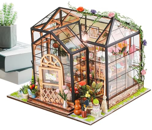 Casa in Miniatura,Kit Costruzione Modello Serra con Mobili e Colla per Attrezzi | Progetto Creativo Manuale In Legno,Progetti Creativi per Adulti Decorazione Casa