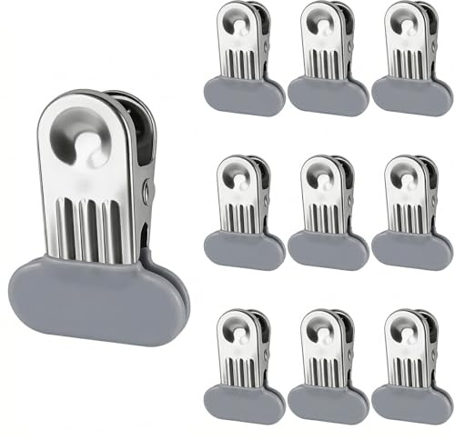 TamBee Stainless Steel Clothes Pegs For Washing Line, Upgraded Strong Metal Clothes Pegs Clips Pins for Jeans Socks Towel Photos, Pack of 10 (Silver-Upgraded)