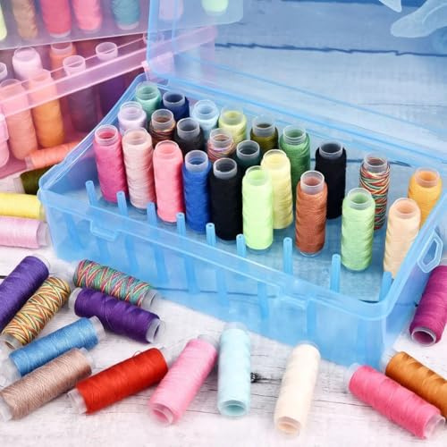 Scatola organizer per fili da cucito con custodia per 42 bobine, porta bobina trasparente per filo da ricamo, contenitore portatile per forniture per cucito e bobina di filo in plastica (blu)