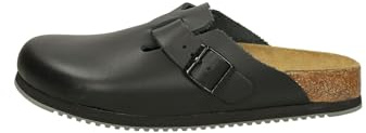 Birkenstock Boston Super Grip aus Naturleder - Herren und Damen Clogs Berufsschuh - Rutschhemmende Gummi-Eva-Sohle nach EN ISO 20347 - Anatomisch geformtes Kork-Latex-Fußbett - Schwarz - Schmal - 39