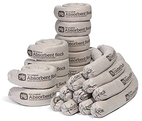 New Pig PIG Original Absorbent Socks – Industrial Spill Control, 38 L, Pack of 20, Durable Polypropylene Skin, Absorbs Oils, Coolants, Solvents & Water