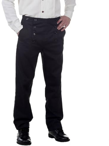 ThePirateDressing Steampunk Victorian Costume Pants for Men 100% Cotton Twill Trousers for Renaissance, Cosplay, Halloween & Festivals Architect Style - Black (Small)
