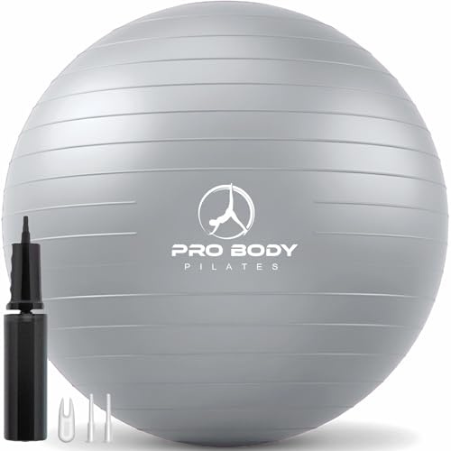 ProBody Pilates Ball-gymnastikboll, yogabollstol, stabilitetsbollstol i flera storlekar, födelseboll i fitnessstudiokvalitet för graviditet, träning och sjukgymnastik (silver, 65 cm)
