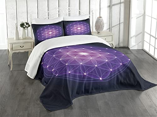 ABAKUHAUS Dunkelblau Tagesdecke Set, Blume des Lebens Sterne, Set mit Kissenbezug Feste Farben, für Einzelbetten 170 x 220 cm, Dunkelblau Rosa Lila