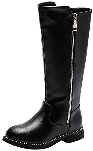 rismart Mädchen Langschaft Stiefel Leder Kniehohe Mode Reitstiefel mit Warm Gefüttert und Seitlichem Reißverschluss SN03922(Schwarz,36 EU)