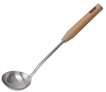 uxcell 304 Stainless Steel Soup Ladle Spoon Wooden Handle Design Restaurant Kitchen Cookware Utensil for Making Gruel Milk Porridge Silver Tone