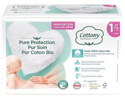 Cottony Windeln mit Bio-Baumwolle, 27 Schichten, Größe 1 (2-5 kg)