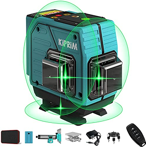 Kiprim Niveau Laser Vert 3x360° 12 Lignes Laser Croix Autonivelant 40M avec 3 Modes Support Mural Magnétique Base Pivotante à 360° Télécommande Plate-forme de Levage LV3D