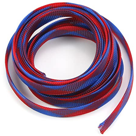 Aicosineg 16ft PET Flexible Braided Cable Sleeve 0.62inch Width Wire Loom Sleeving and Organizer Flexible Wire Mesh Sleeve Wrap Protector for TV Audio PC Cords from Pets Chewing Blue and Red