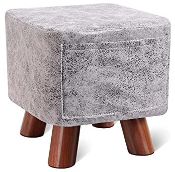 Sitzbank Holz Klein, Sitztruhe Holz Outdoor, Sitzhocker, Pouf Hocker, Sitzpuff Leder, Füße aus Massivholz, für Wohnzimmer, Flur, Kinderzimmer