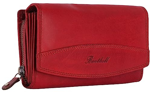 Benthill Damen Geldbörse Leder XXL - Großes Portemonnaie mit RFID Schutz - Echtleder Vintage Damenbörse inkl. Geschenkbox, Farbe:Rot