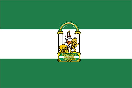 BANDERA DE ANDALUCIA. CALIDAD RASO PREMIUM 120D. TAMAÑO GRANDE 150X90 CM