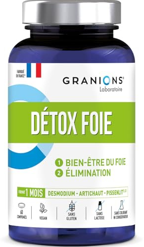 Détox foie GRANIONS | Complément alimentaire detox | Détox foie 1000mg avec Radis noir + Artichaut + Desmodium | Cure detox foie, drainage, regénerant | Made in France | 60 comprimés