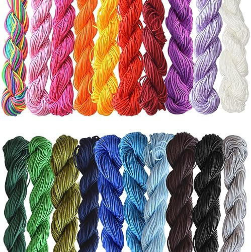 20 Stücke 1mm Seide Nylonschnur Chinesische Knotenschnur Nylonfaden Nylonschnur für Armbänder Bunte Makramee Garn 1MM * 25M Seide Nylonschnur für Geflochtene Halskette, Armband, Perlen, Handwerk DIY