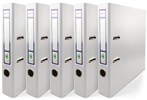 Netuno 5x Ring-Buch weiß DIN A4 2-Ring-Mechanik 5cm Ringmappe a4 schmaler Aktenordner a4 schmal Aktenordner dünn Kunststoffordner a4 einfarbig Ordner Dokumente Ringbuch Ordner Schulordner