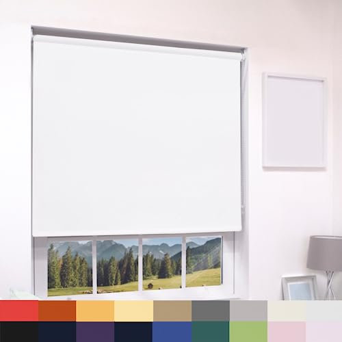 Deluxe Daylight Roller Blinds Light Filtering Premium Fabric Easy Fit Metal Brackets Bedroom Living Room Office Child Safe 160cm Length Trimmable White 060cm