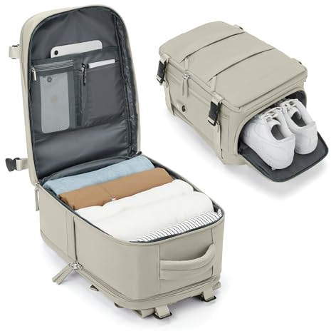 BJLFS Ryanair Handgepäck 40x20x25 Handgepäck Rucksack für Flugzeug Klein Reiserucksack Damen 20L mit Schuhfach für Herren Wasserdicht Rucksack mit Laptopfach für 14 Zoll Laptop,Grau Braun
