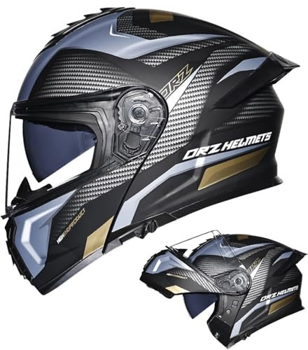 RUYICZB Casque De Moto Modulaire Intégral Casque Avant Rabattable avec Queue Anti-Buée Double Visière Casque De Course Intégré Approuvé par Le Dot pour Adultes Hommes Femmes,J,L