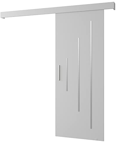 MEBLE KRYSPOL Salwador Y Schiebetürsystem mit Schienenabdeckung - Zierstreifen - Wandschiebetüren für Innenräume - Solide Konstruktion - 70x204 cm - Weiß Weiß Silber