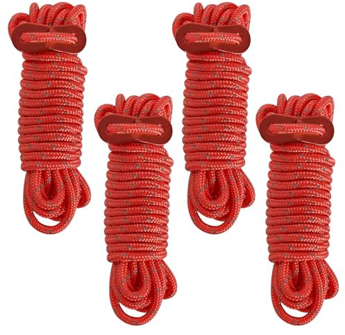 Paquete de 4 cuerdas tensoras de camping, cable de tensión reflectante de 4 m de largo, cuerda guía ajustable de 4 mm de diámetro, con tensor de cuerda, cuerda de nailon resistente, para camping,
