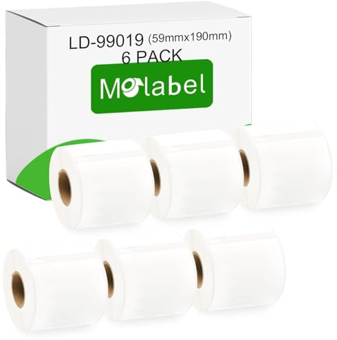 Molabel – 6 rullar 99019 självhäftande etiketter, kompatibla med Compatible with DYMO S0722480, 59 mm x 190 mm, totalt 660 mappetiketter, lämpliga för LabelWriter 450-serien och 4XL.