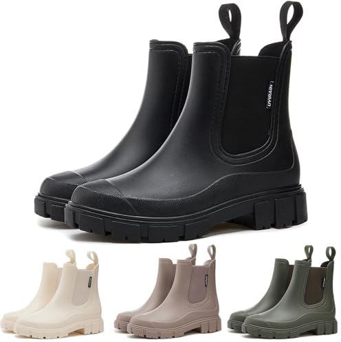 Bottes De Pluie Femme Caoutchouc Imperméables Antidérapant Légères Wellies Rain Boots Semi-Hautes de Jardinage Chaussures
