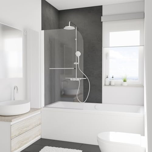 Schulte pare baignoire 80 x 140 cm avec porte-serviette, blanc, montage à gauche, pivotant rabattable 180° contre le mur, verre de sécurité 5mm transparent anticalcaire, joint d'étanchéité