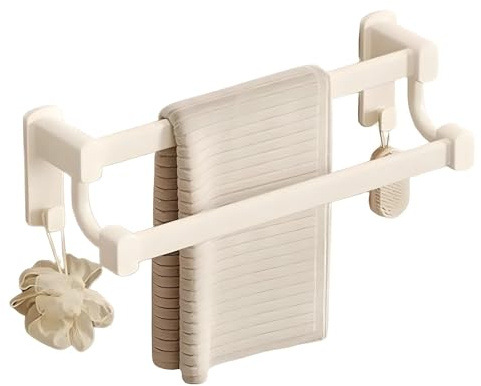 Mensola per Asciugamani da Bagno Senza Foratura, Supporto per Asciugamani a Doppia Barra, per Camera da Letto, Camera degli Ospiti, Balcone, Salvaspazio(Bianco,30CM/11.8 in)