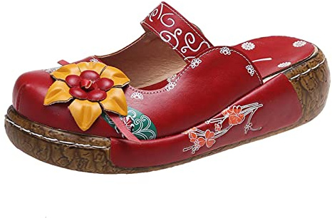 luoluoluo Women Closed Toe Sandals UK Sale Clearance, Ladies Flower Mule Sandal Wedge Sliders Orthopedic Shoes, Wide Fit Slippers Platform Slides with Arch Support Bohemian Flip Flops Casual Vacation