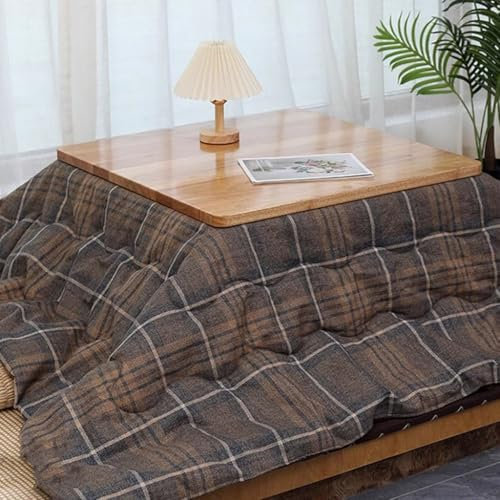 GLJTUO Set da Tavolo Riscaldante Kotatsu, Trapunta con Motivo A Quadri per Tavolo Kotatsu, Tavolo Riscaldante Kotatsu da 4 Pezzi per Soggiorno in Inverno, Tavolo Quadrato Kotats,Brown-105 * 75 * 40cm