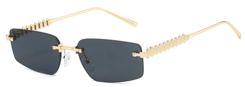 LJCZKA Gafas de Sol Rectangulares Sin Montura para Mujeres Hombres, Gafas de Sol Cuadrados Sin Marco Metallo Lusso Moda Protezione UV (Oro Negro)