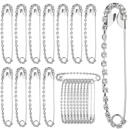 Lnngub 10 Pcs Rhinestone Safety Pins,Bling Safetys Pin Brooch Decorative Safety Pins for Clothes Sweater Shawl Collar Dresses Wedding Dress Train